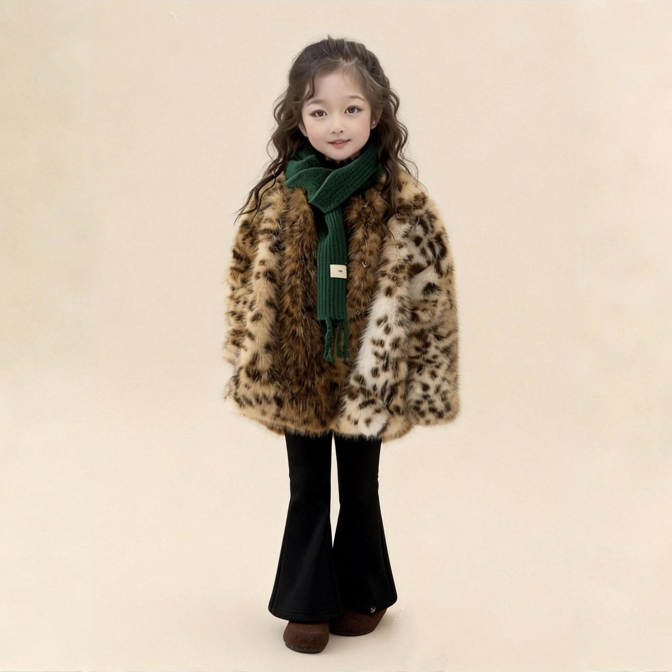 女童加绒加厚放皮草毛绒外套2026冬装豹纹毛毛大衣
