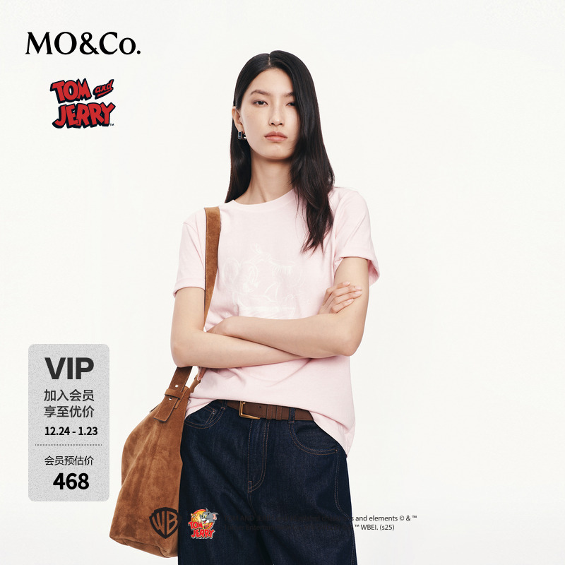 MOCO短袖T恤2025秋新品猫和老鼠联名系列趣味印花棉质MBE3TEE015