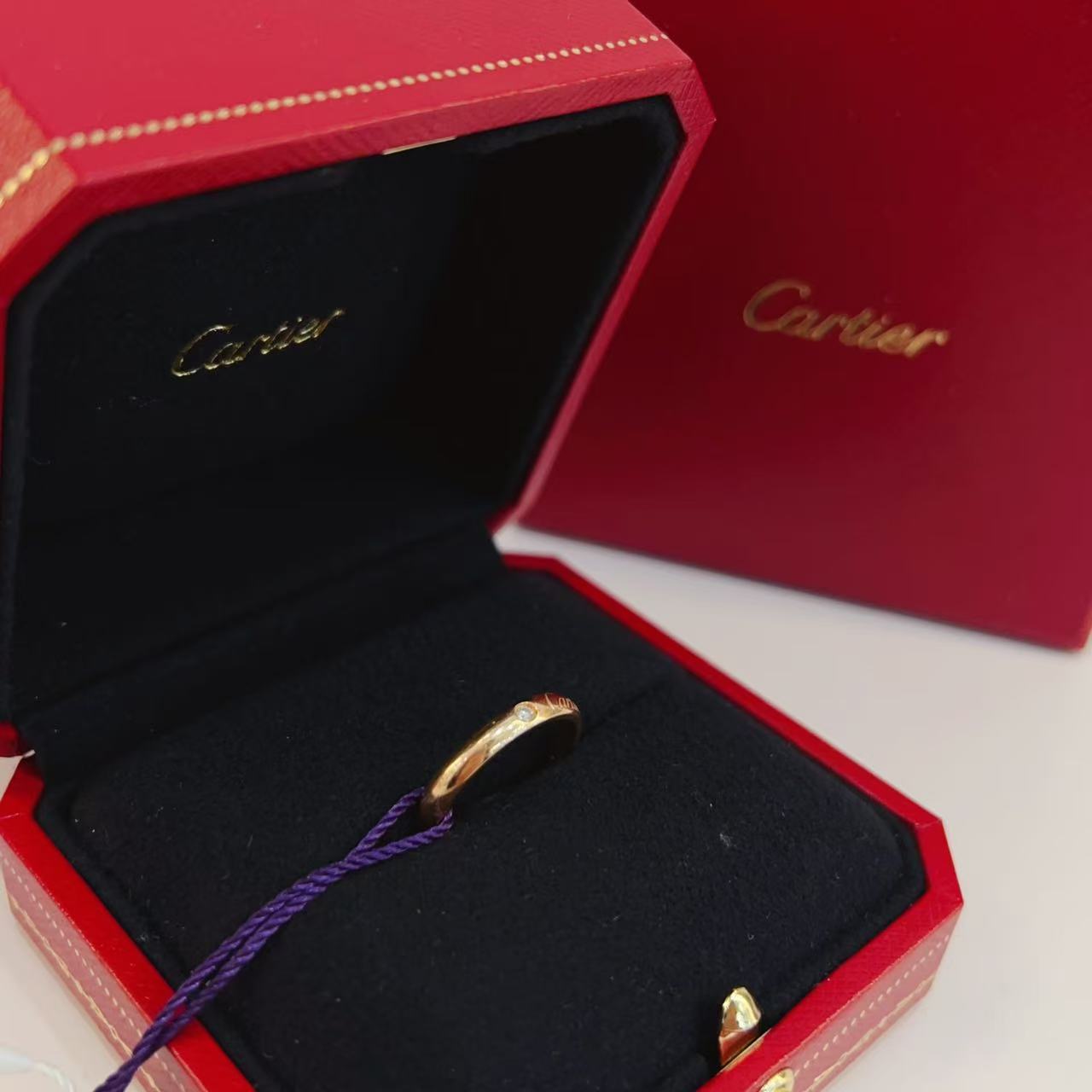 99新 Cartier/卡地亚 蔚蓝/1895单钻戒指18K玫瑰金 50码