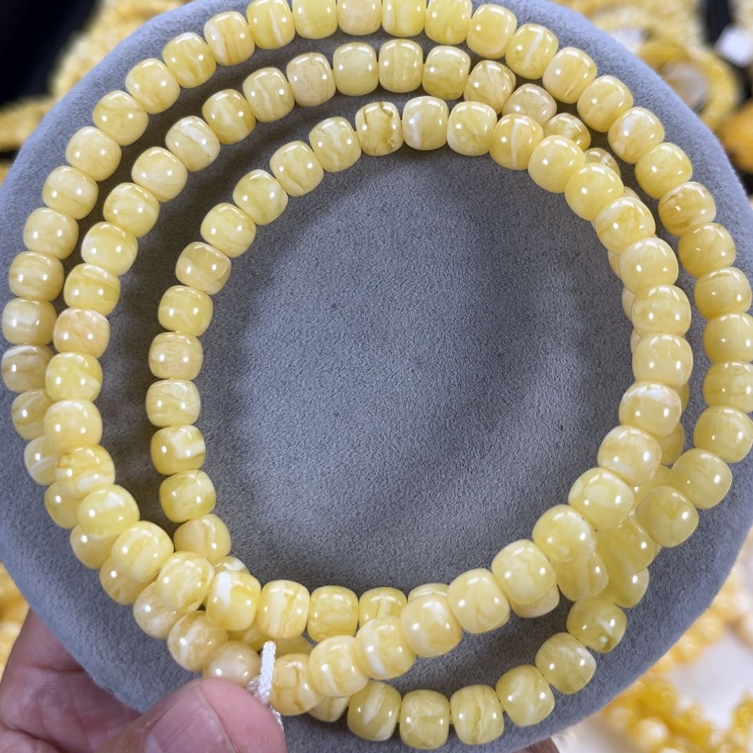 蜜蜡颈饰未镶嵌纯天然俄料瓷白花虎皮