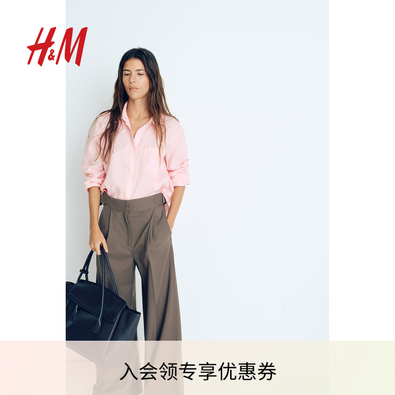 HM女装衬衫2025春新款独特漂亮休闲百搭舒适透气亚麻上衣1219107