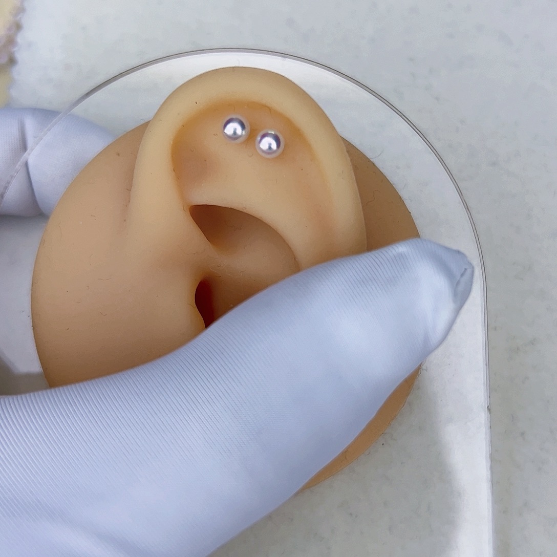 海水珍珠海水akoya天女耳钉3-4mm银S925镶嵌