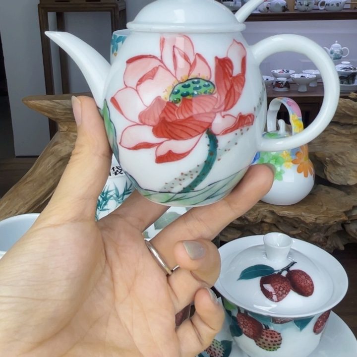 杯单壶手绘釉下彩