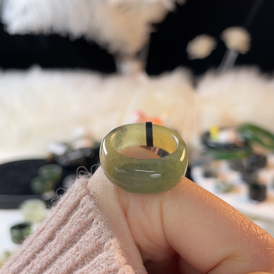 和田玉未镶嵌戒指k93 绿青花18.1mm