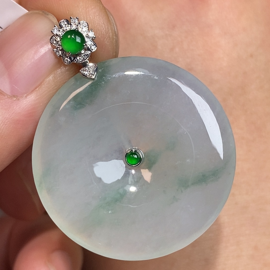 翡翠吊坠(不含链)18K金镶嵌平安