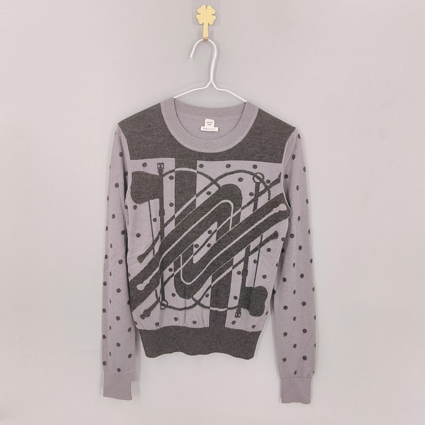 99新 Hermes/爱马仕 葡萄籽奢潮/花图案羊绒真丝圆领针织衫/36