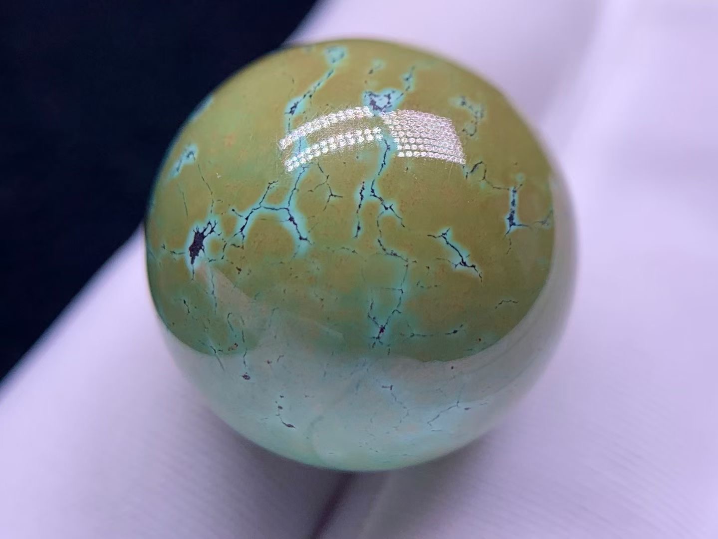 原矿高瓷特色黄绿水草纹lv绿松石圆珠锁骨珠，直径18.8+，高瓷高密