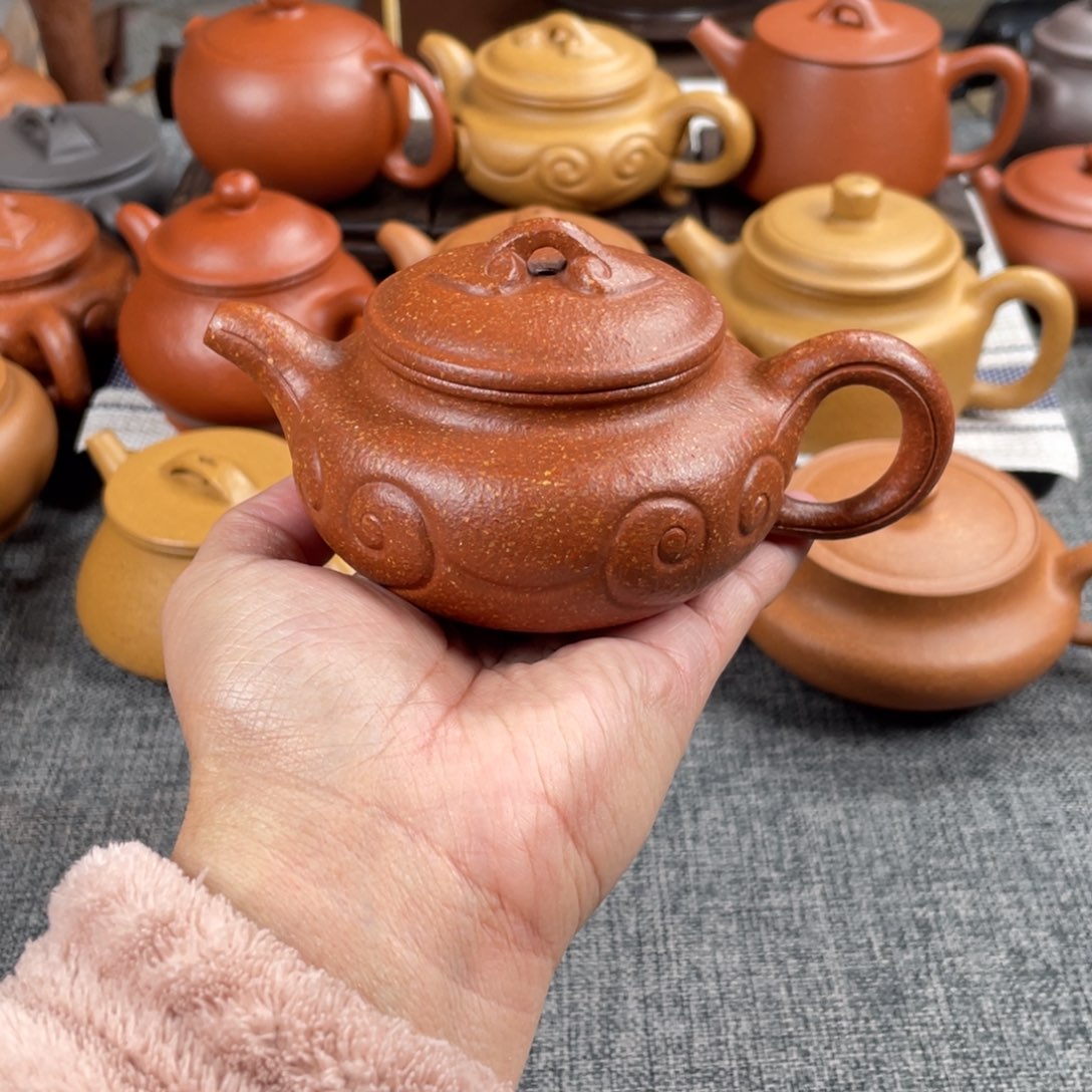 紫砂茶壶红降坡仿古半手16目170
