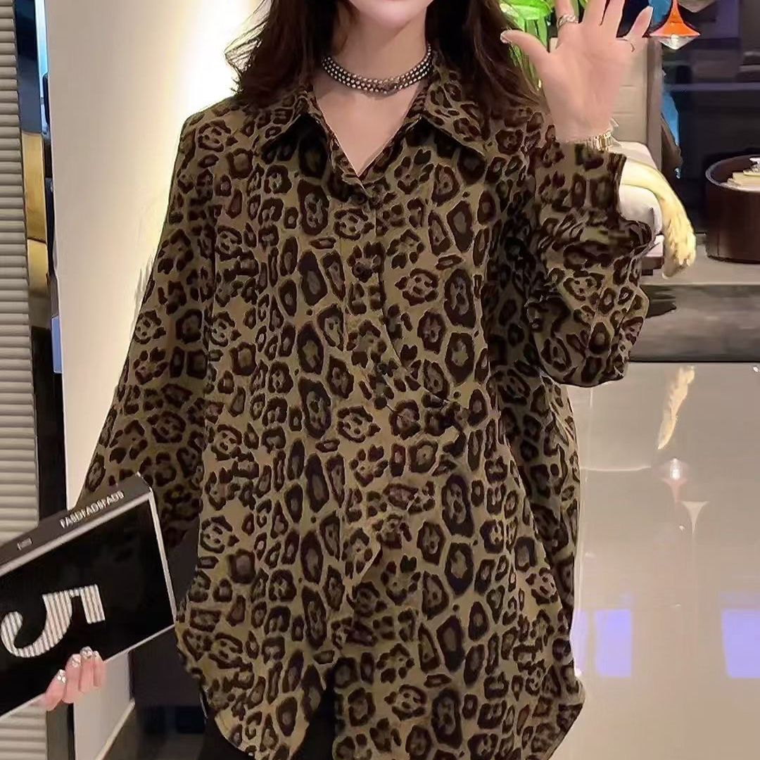 【大码女装】气质时尚百搭豹纹大版衬衣