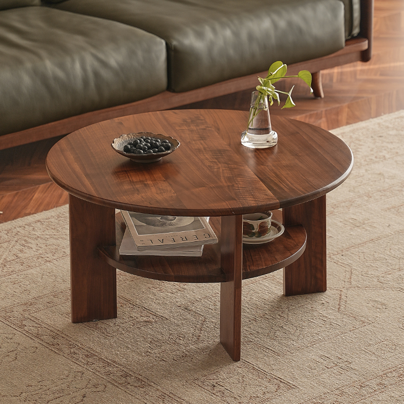 致典北美黑胡桃木北欧实木茶几客厅茶台小户型创意圆形大茶几组合