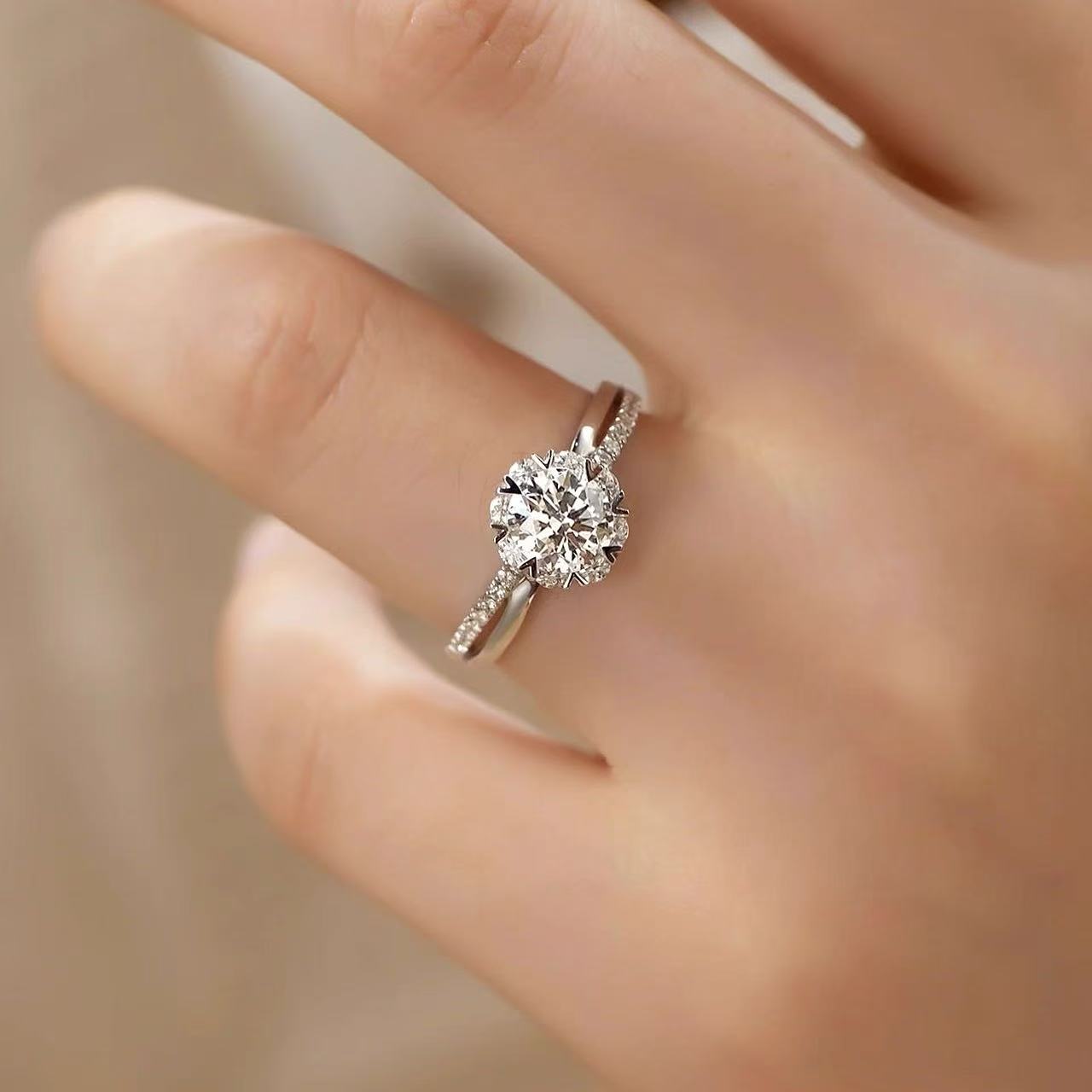 925银莫桑石银制品 【公主出嫁】D色莫桑石时尚洋气婚戒情侣对戒