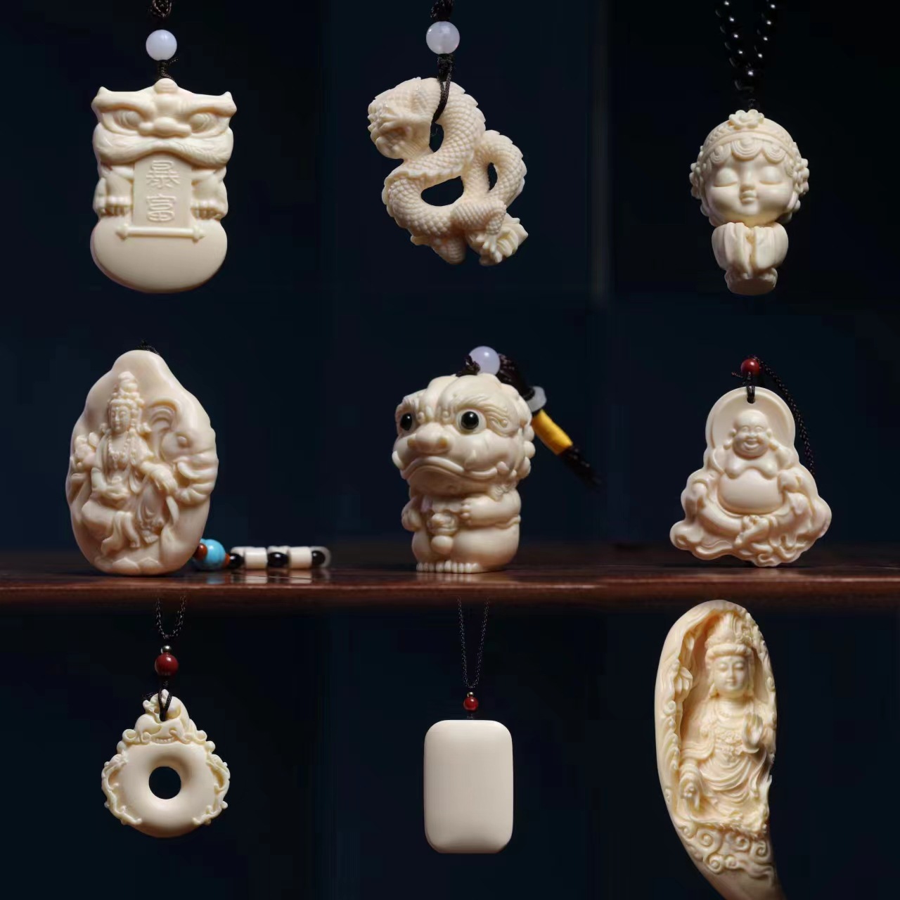 象牙果雕刻月牙观音一夜暴富DIY超萌可爱配饰车挂手持配件批发