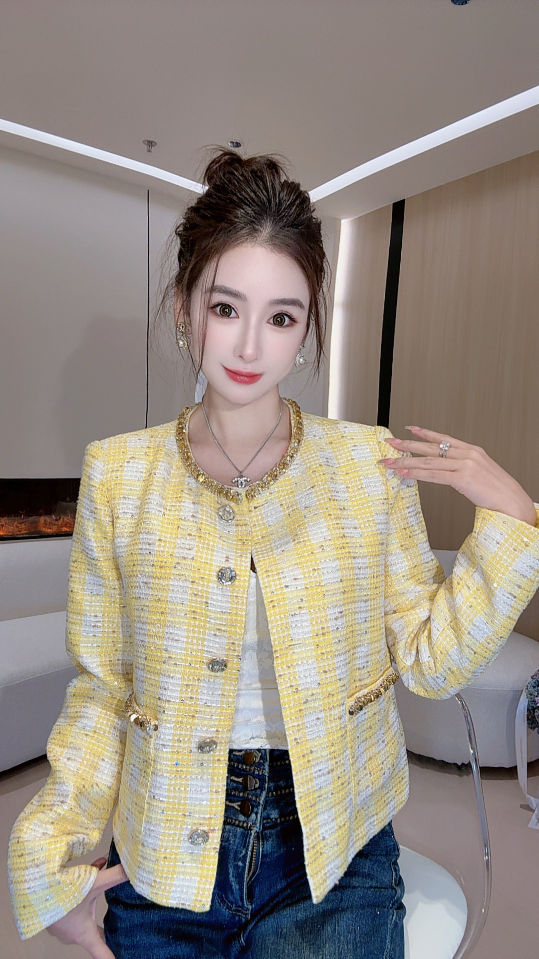 景羽同款黄玫瑰小香风气质洋气外套