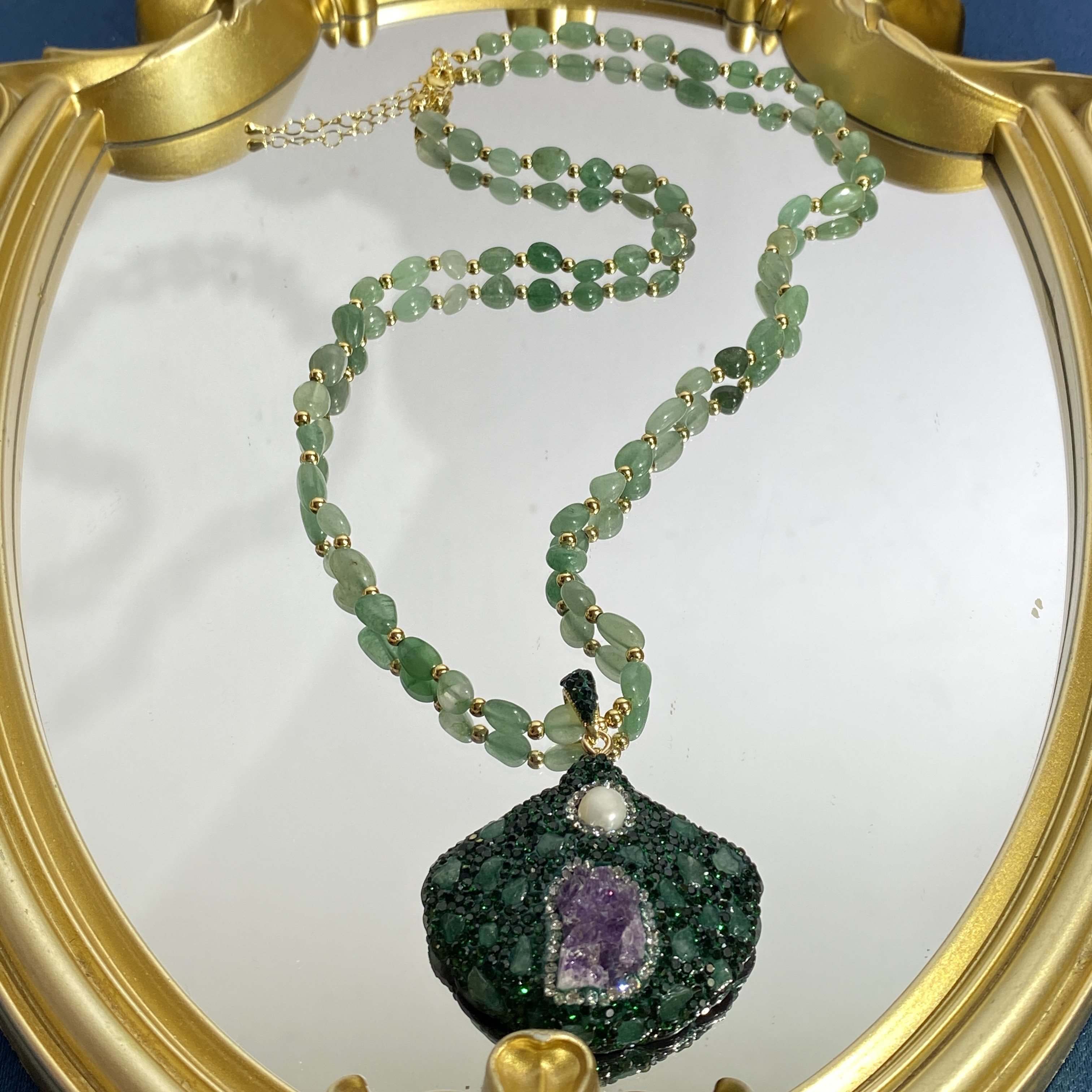 铜合金合成锆石项链 TTSD 绿色时尚百搭设计项链 718