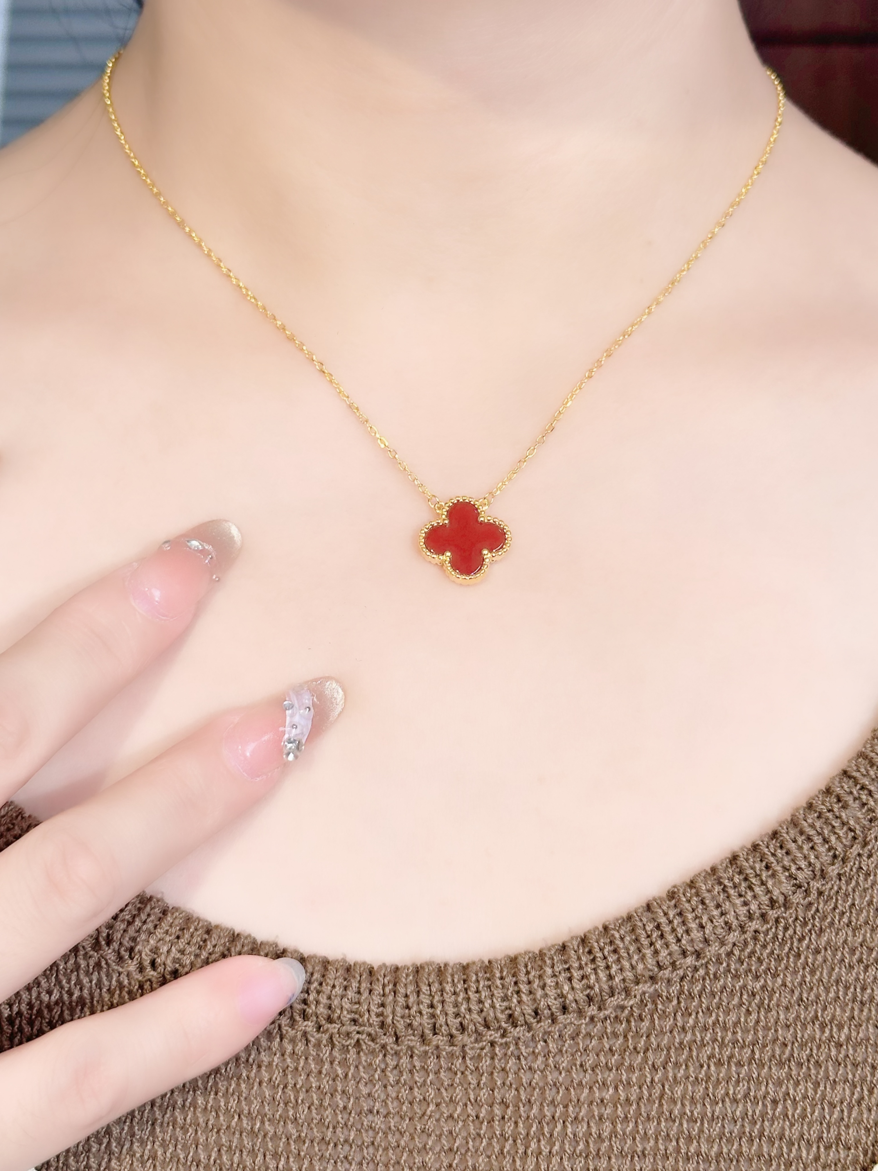 吊坠足银 足银镀金【红花套链】女士轻奢经典同款气质时尚百搭