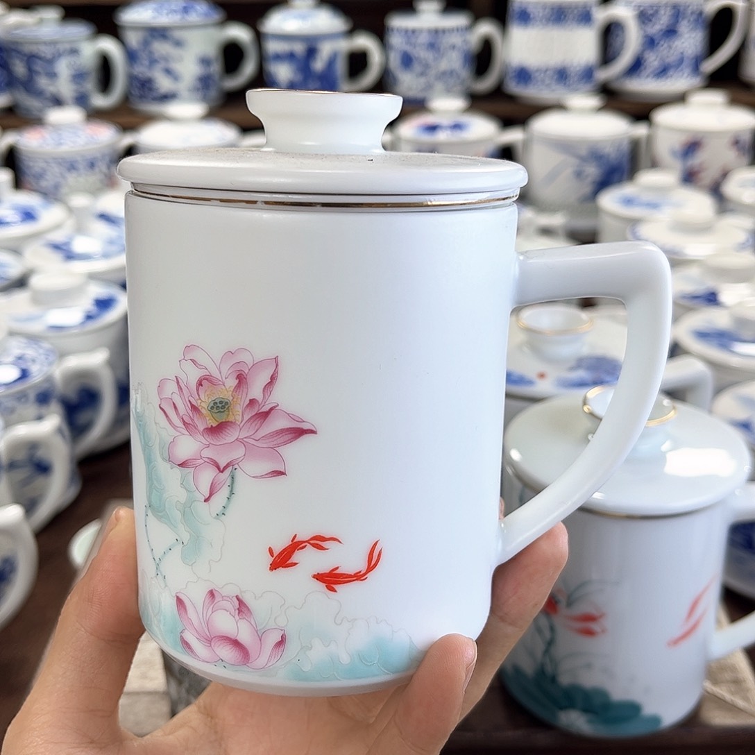 景德镇陶瓷马克杯带盖
