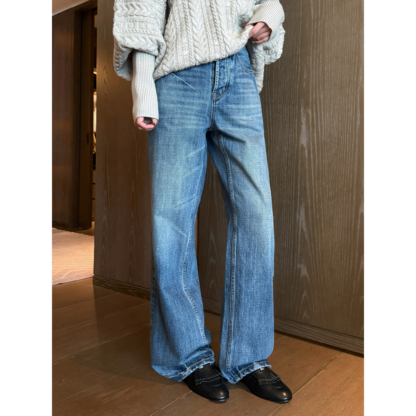 不冷BULENG  私服牛仔料长裤直筒裤