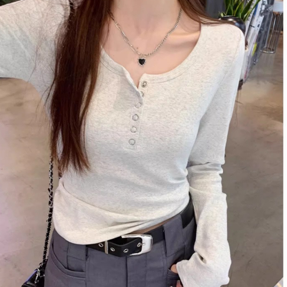 ▶直播链接，直播选款式◀早春新款U领长袖T恤女韩系修身显瘦螺