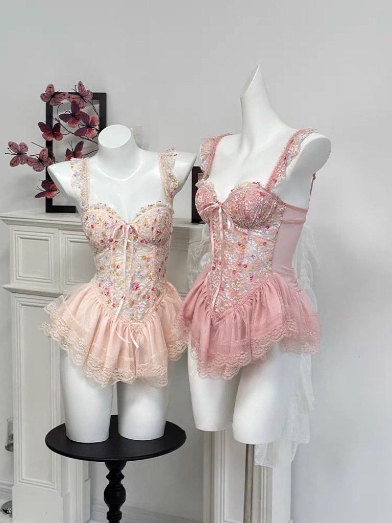 性感甜美碎花吊带马甲鱼骨胸衣带胸垫钢托！【伍月柒号！no退no换】