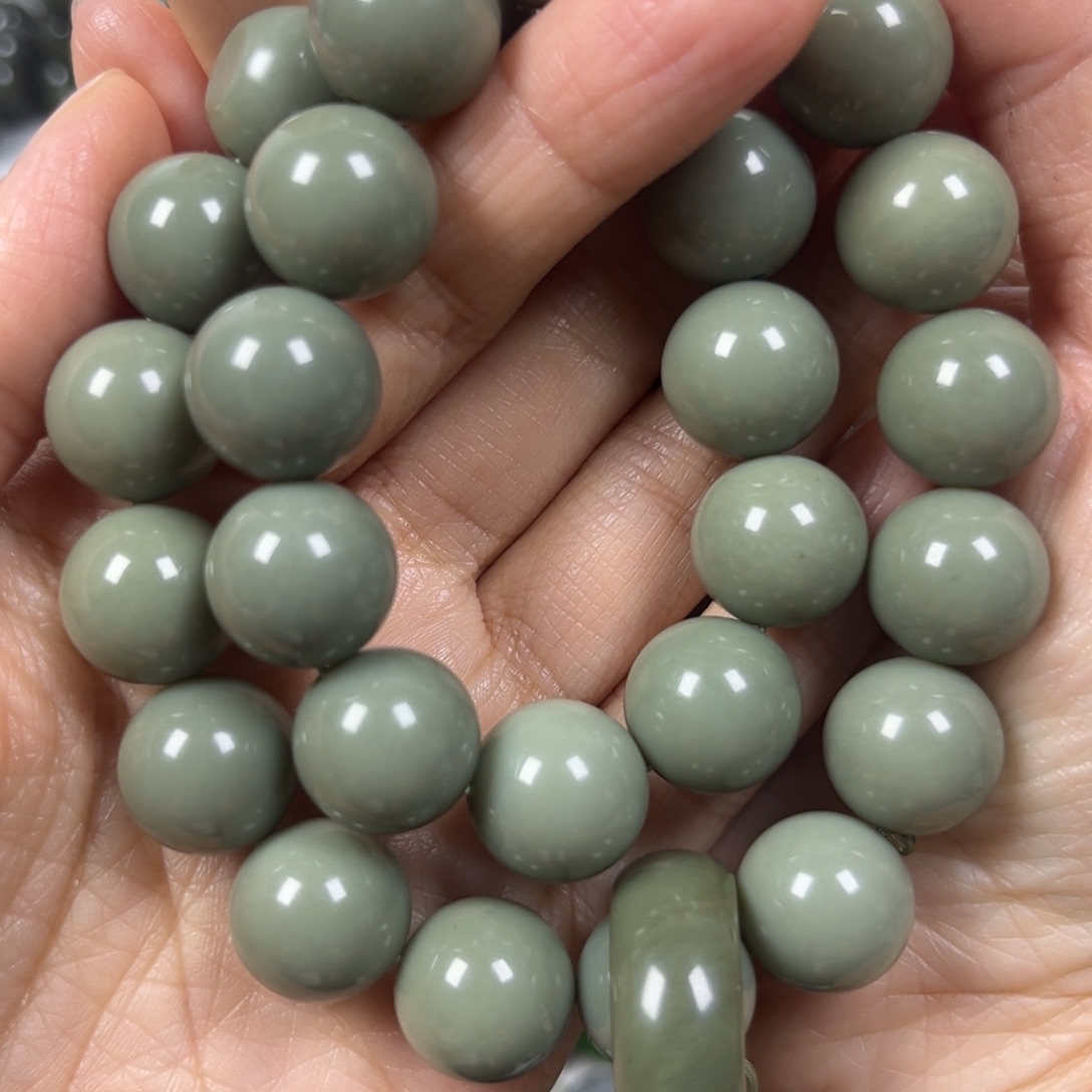 未镶嵌和田玉手链卡14圆珠28颗珠子手持珠宝级