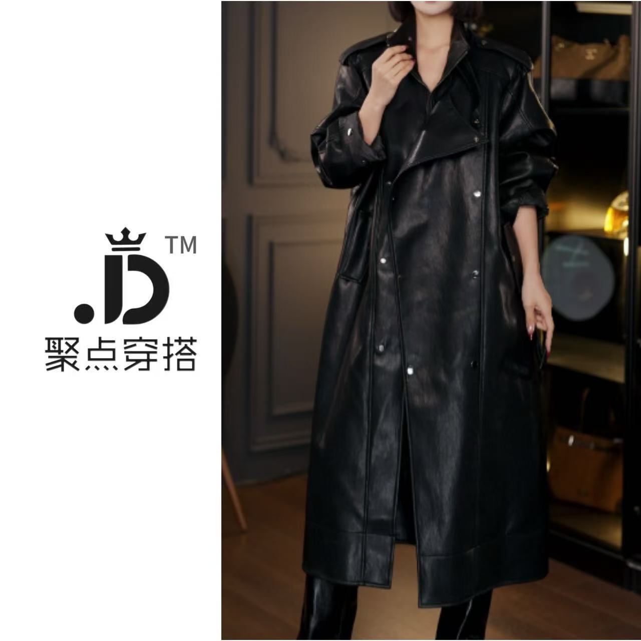 JUDIAN-2025摩登酷帅防风拉链长款加厚冬款羽绒服皮衣8jd00637