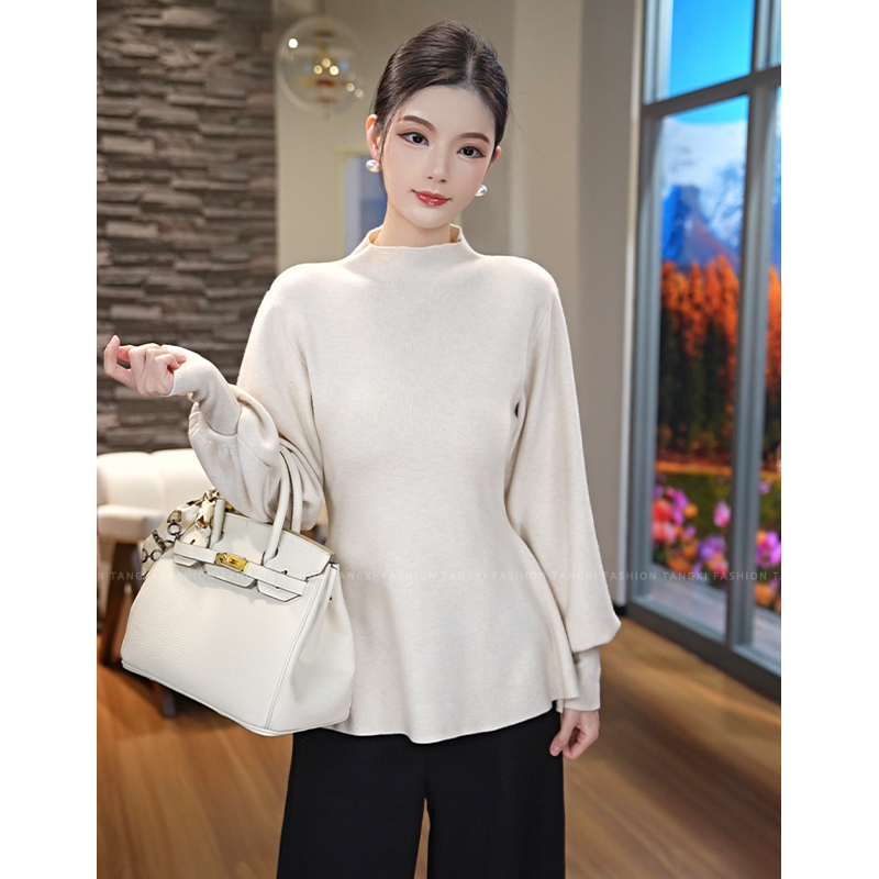 2025年秋冬新款【8542】宽松型厚款圆领上衣安迪绒棕色针织衫毛衣女