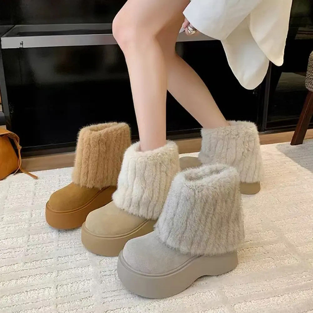 Luckyduck|巨增高翻毛软毛软底东北皮毛一体加绒雪地靴厚底女6cm