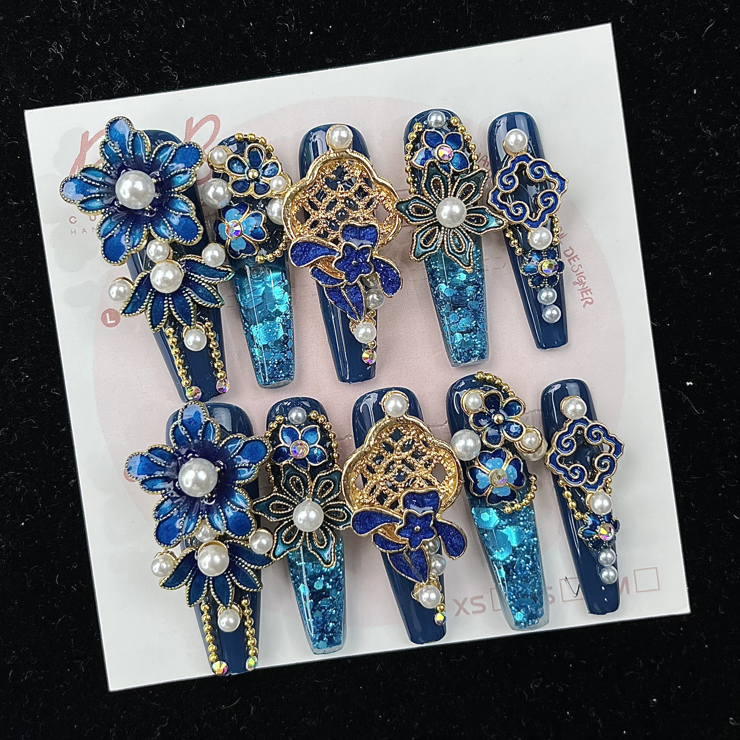 【BAO蓝流麻4.0】纯手工高奢鎏金配饰复古景泰蓝国风汉服穿戴甲蓝色