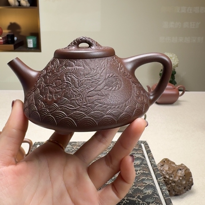 明***天紫砂茶壶石瓢全手