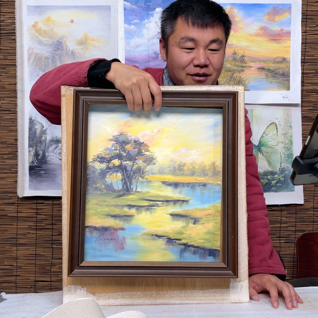 油画行路人小院绘画作品竞拍