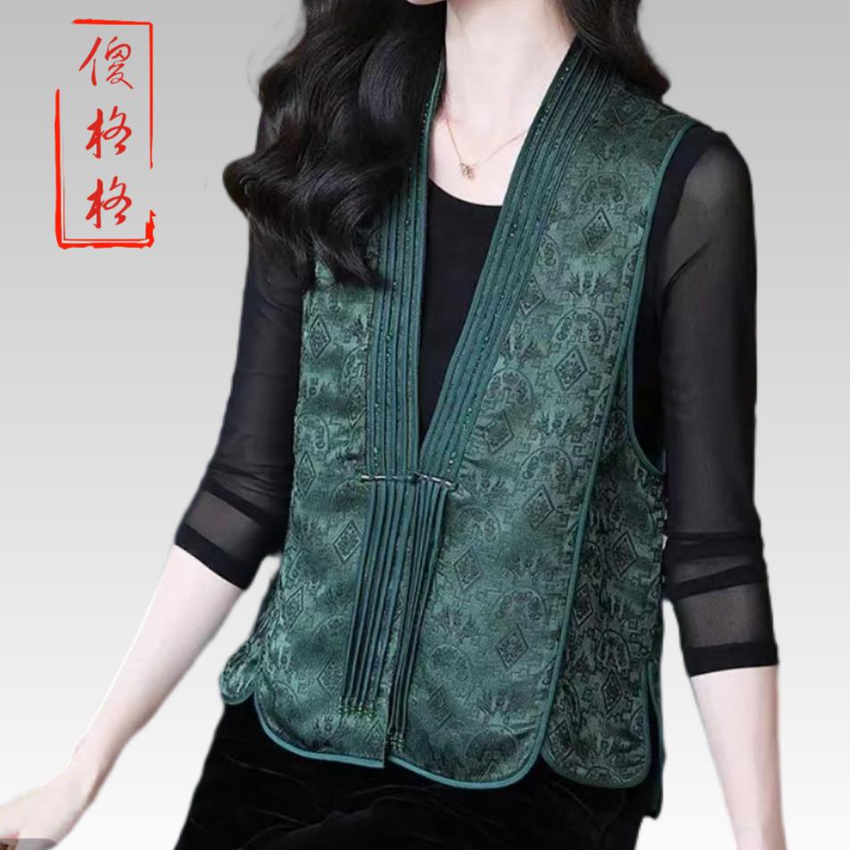 86652桑蚕丝重工钉珠国风马甲时尚百搭小马甲