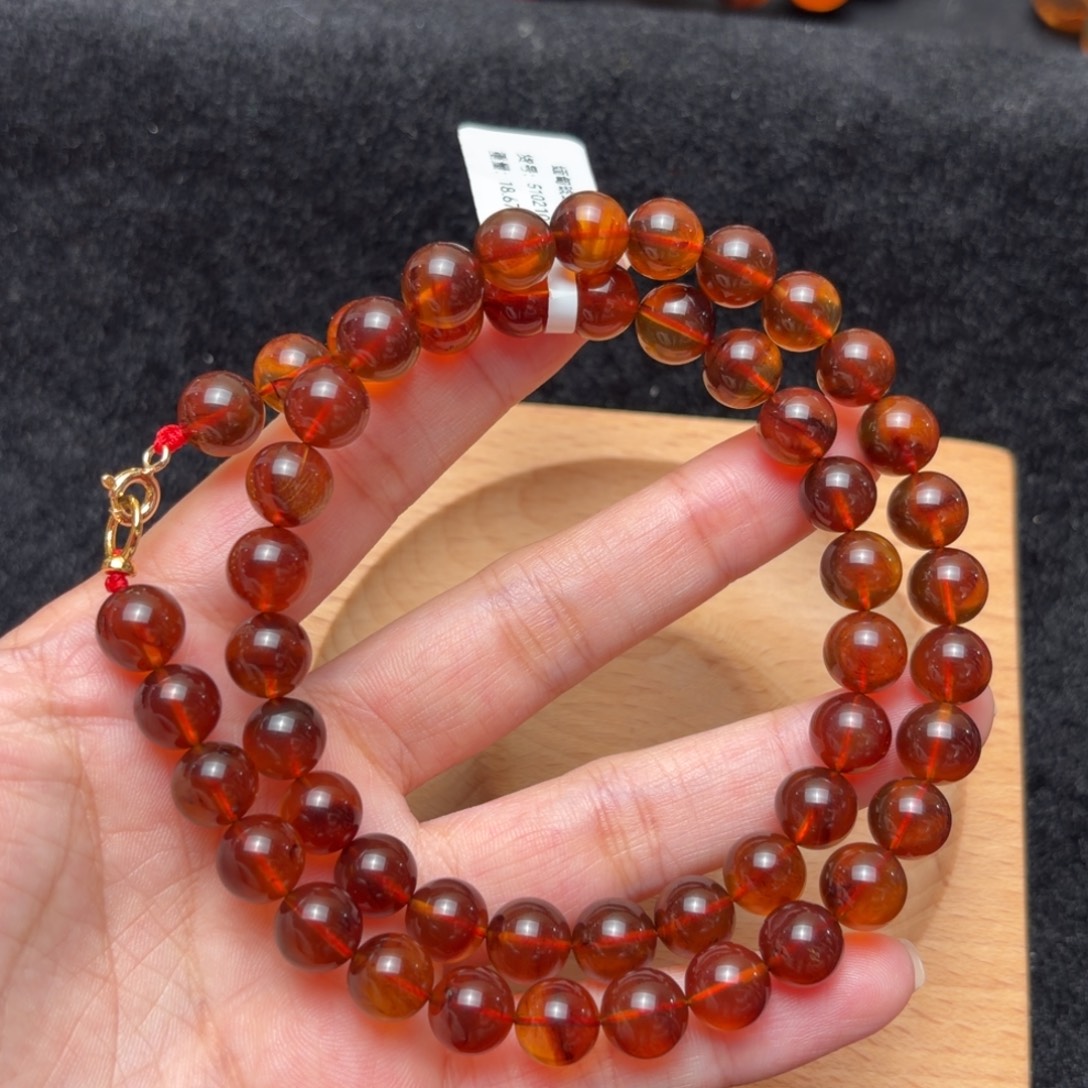 琥珀合金珠宝奇石8.5mm山楂红蜜紫罗兰女神链
