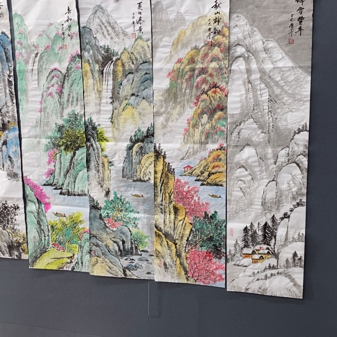 国画朱庆平四条屏曈