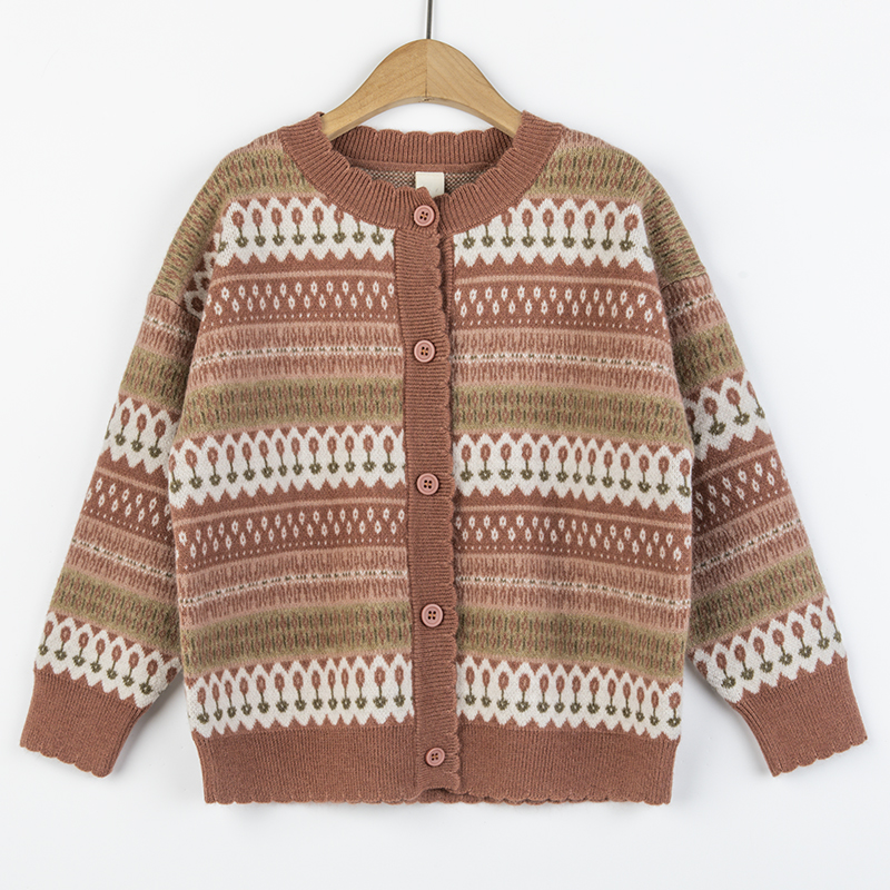 秋冬新款女童开衫外套毛衫洋气女童时尚针织衫童装提花开衫毛衣