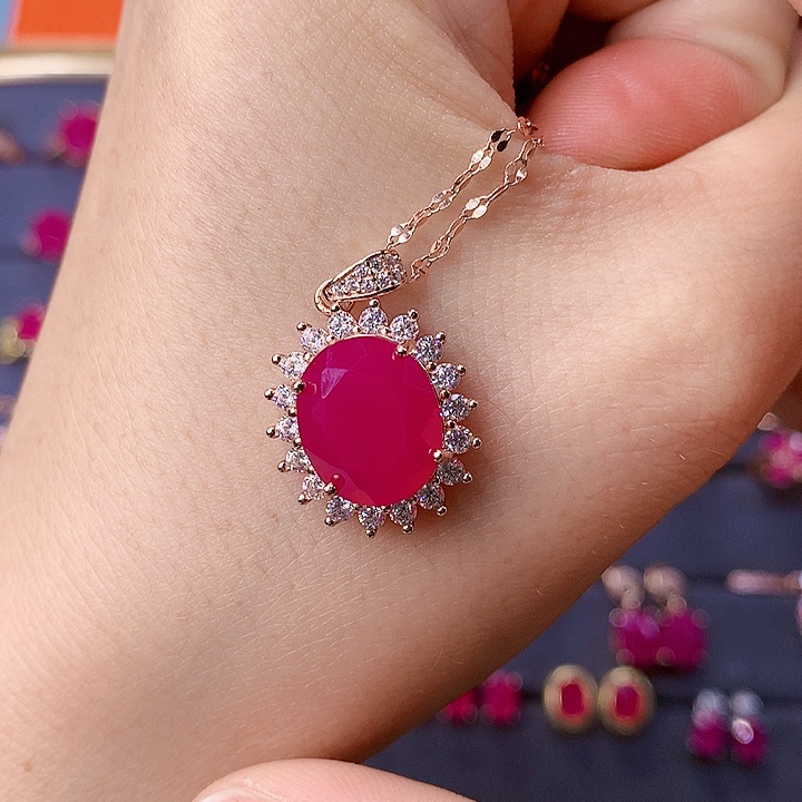 红宝石颈饰银S925镶嵌