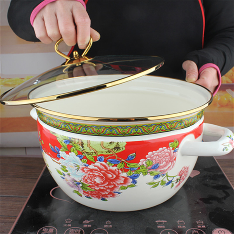 特厚珐琅搪瓷炖锅搪瓷汤锅煮汤火锅熬药双耳锅锅电磁炉燃气通用