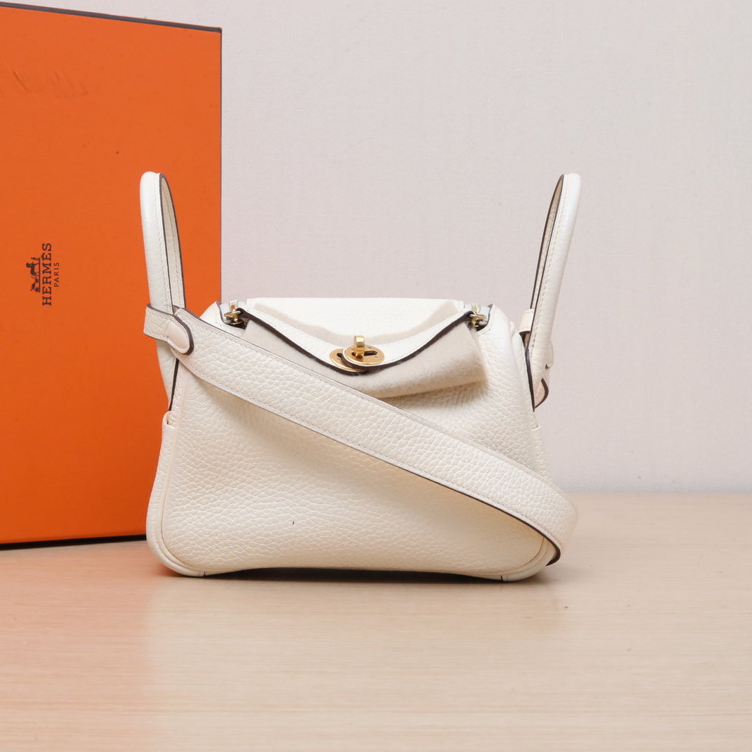 99新 Hermes/爱马仕 小花6欢 Lindy Mini 奶油白 TC皮 U刻 金扣包