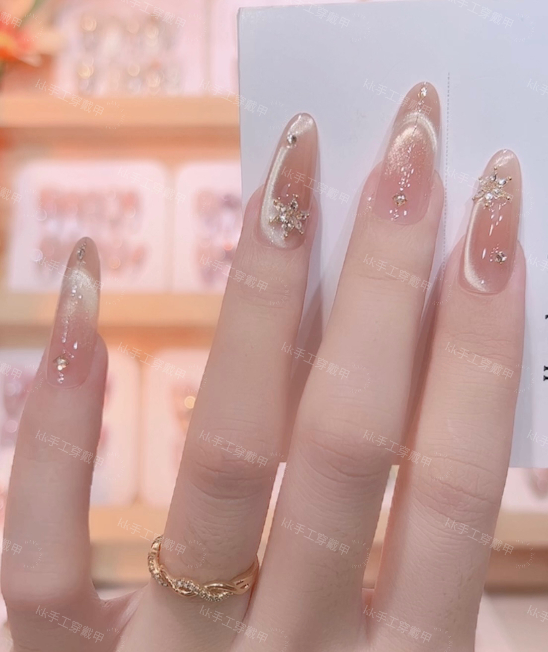 【巴黎旧梦】显白香槟钻高级感纯手工穿戴式美甲日常百搭气质出众