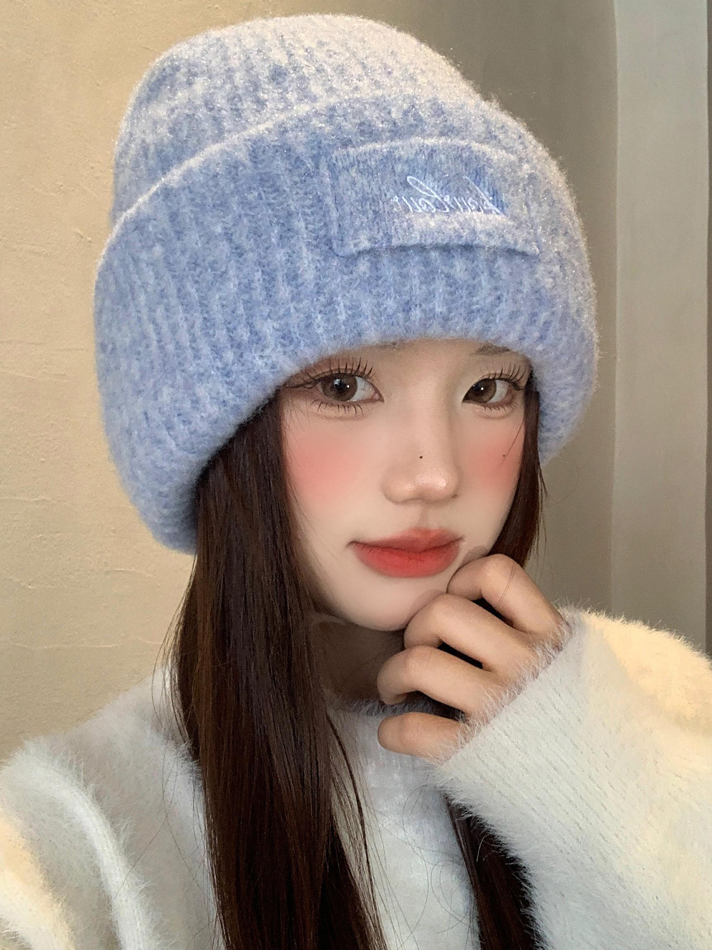 大头围针织毛线帽女秋冬季加厚保暖包头帽防寒显脸小护耳帽子