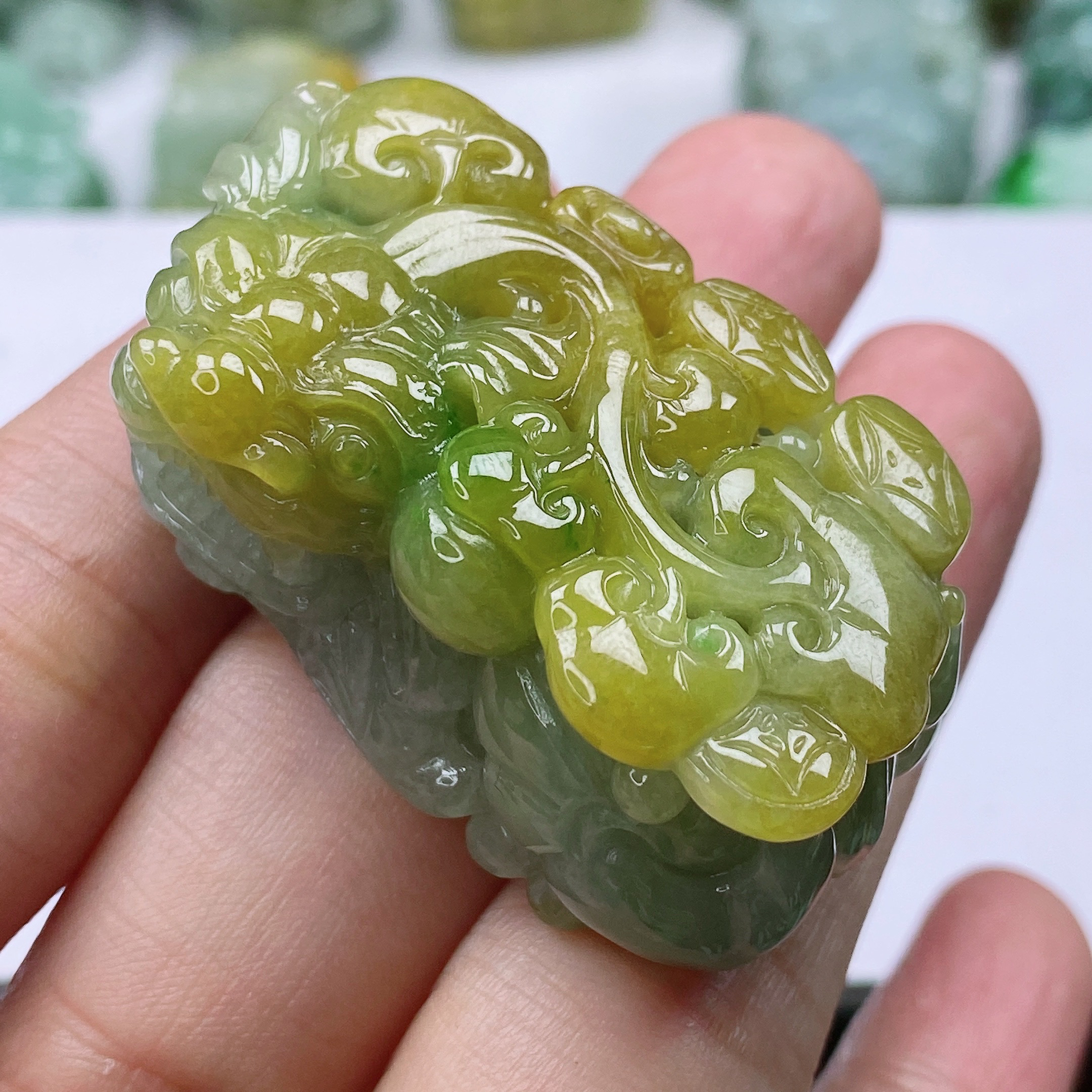 缅甸天然A货翡翠水润双彩精雕口含珠霸王貔貅吊坠男女