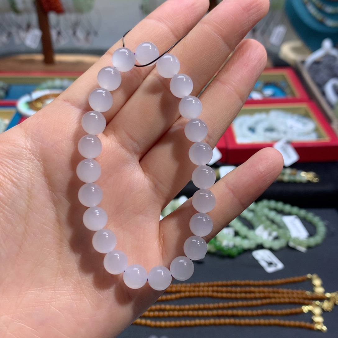 和田玉手链未镶嵌高冰紫猫