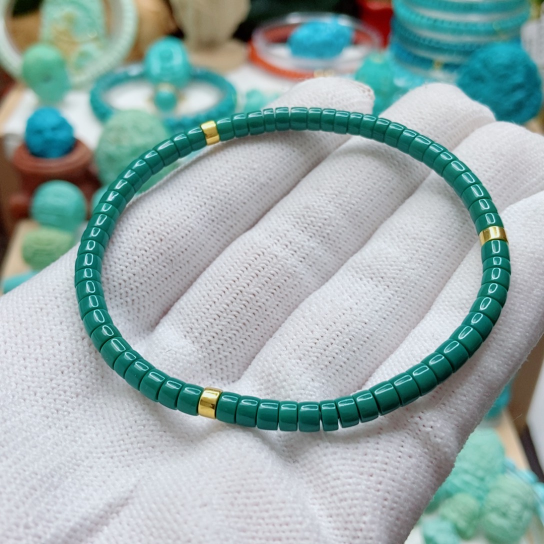 绿松石18K金镶嵌手串4mm