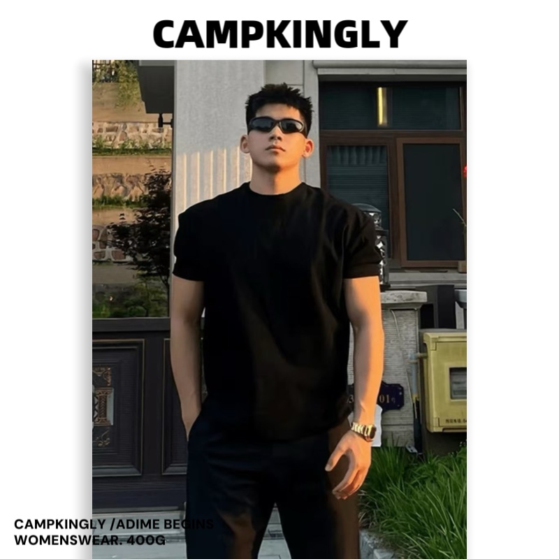 CampusKingly夏季显肌肉正肩修身科技T短袖男生圆领痞帅健身T恤