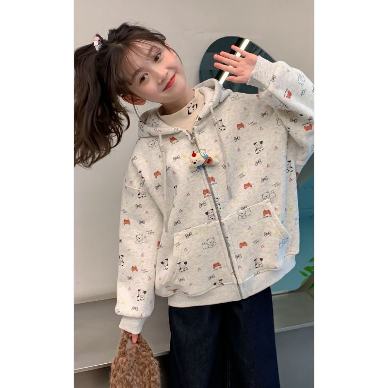 女童卫衣外套2025新款秋冬装新款儿童中大童女孩加绒连帽上衣7779