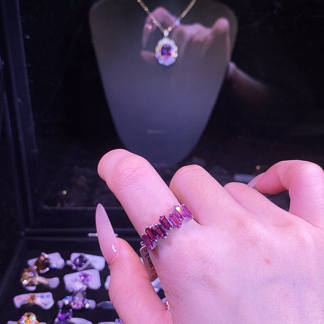 戒指石榴石银S925镶嵌