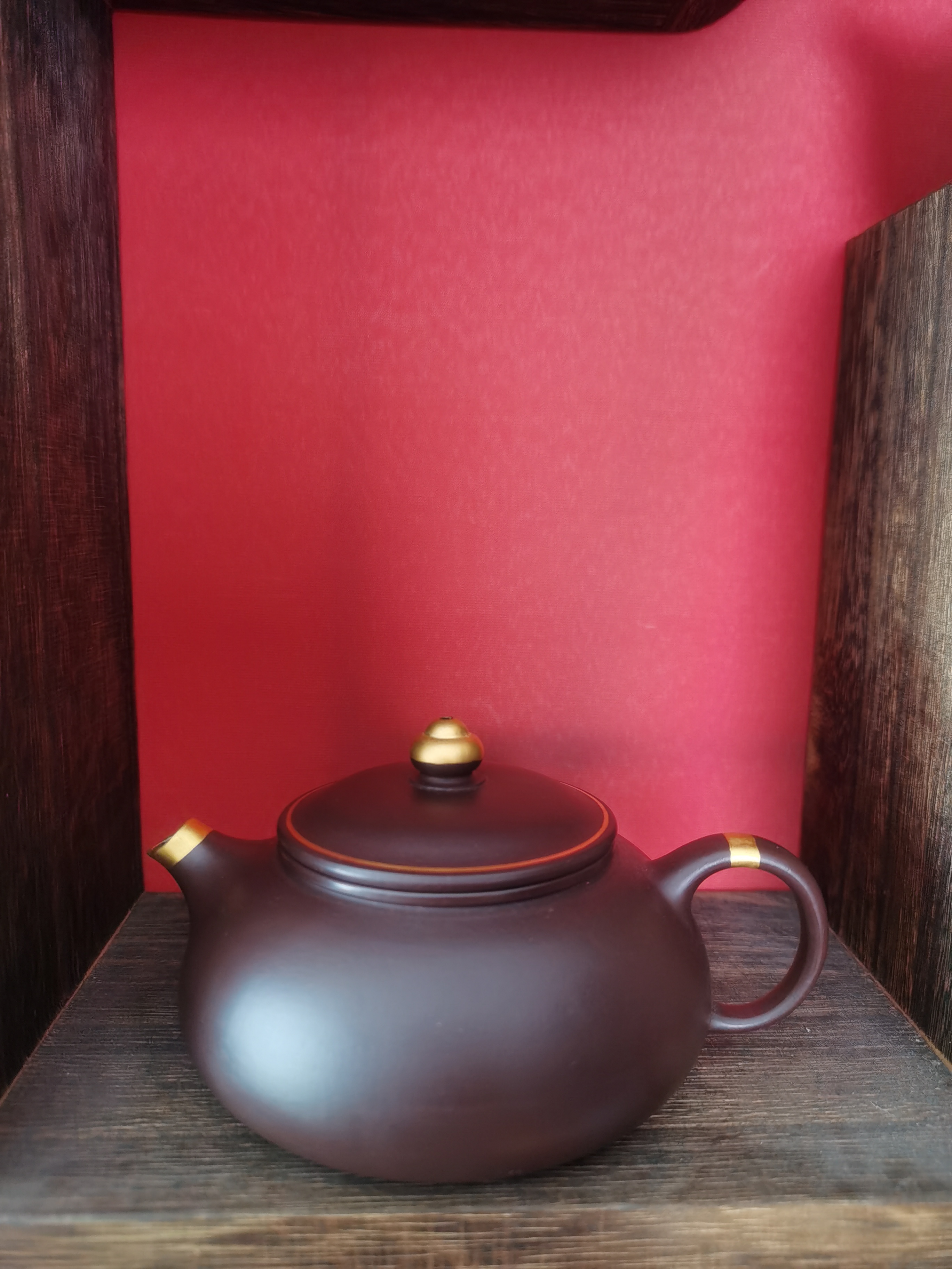 描金寒江紫茄泥全手工紫砂壶（蜀窑高品）