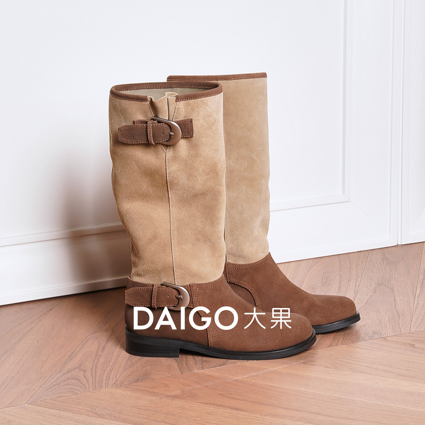 大果store【公路派对】小众设计师款~进口牛反绒皮堆堆骑士靴