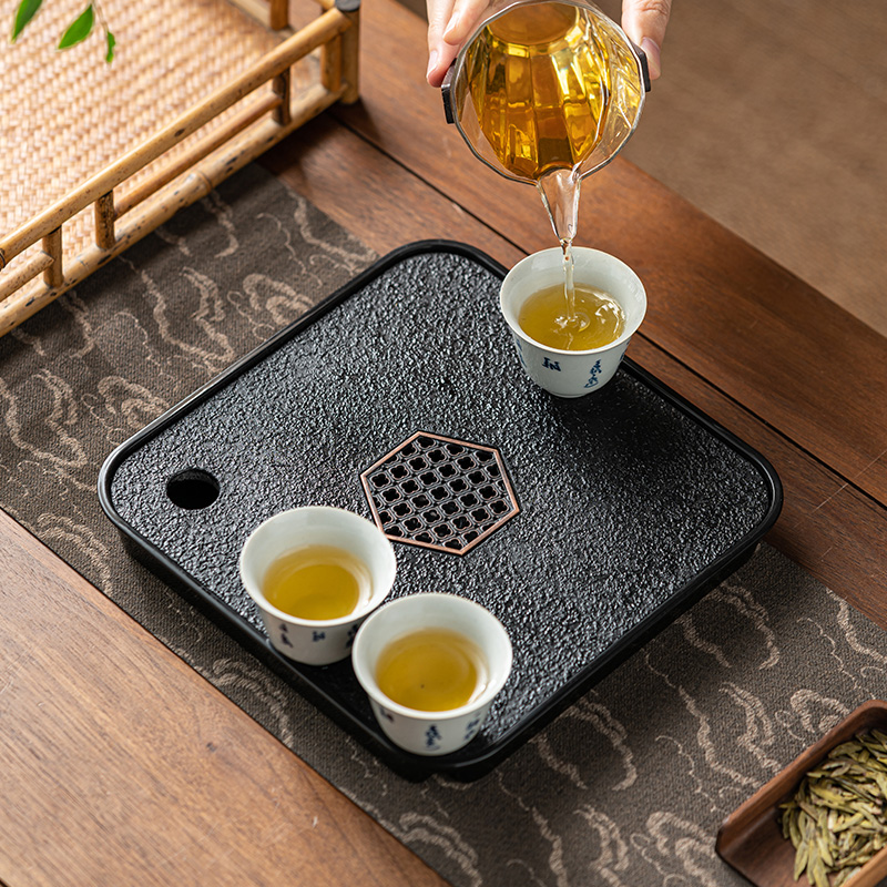 家用小型茶托盘干泡台轻奢现代中式长方形防乌金石茶盘干泡盘茶具