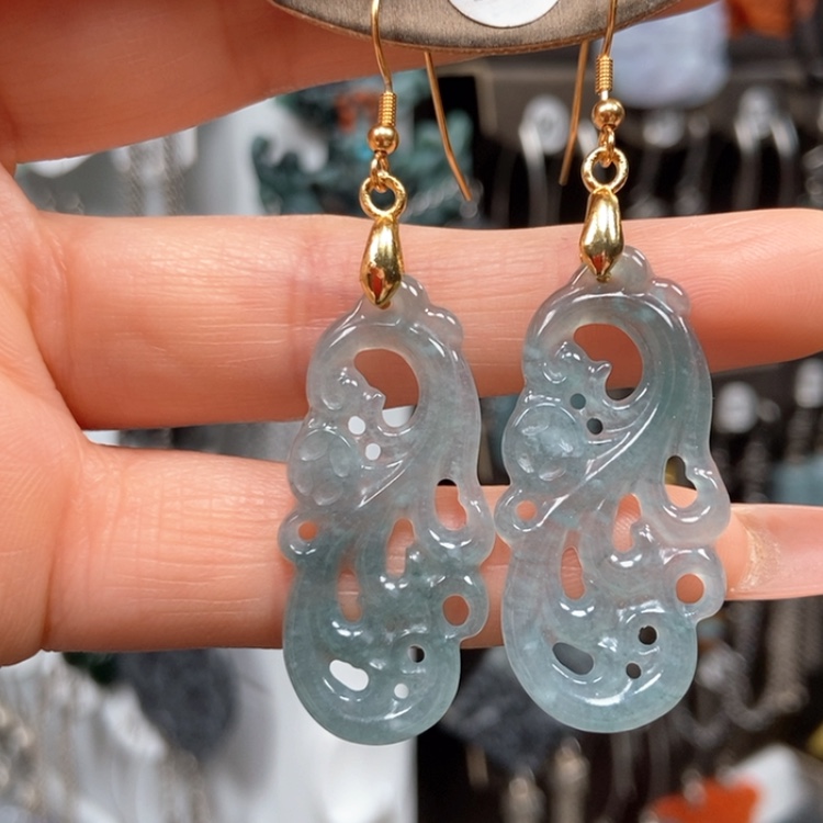 【闪购商品】翡翠耳饰银S925镀金镶嵌