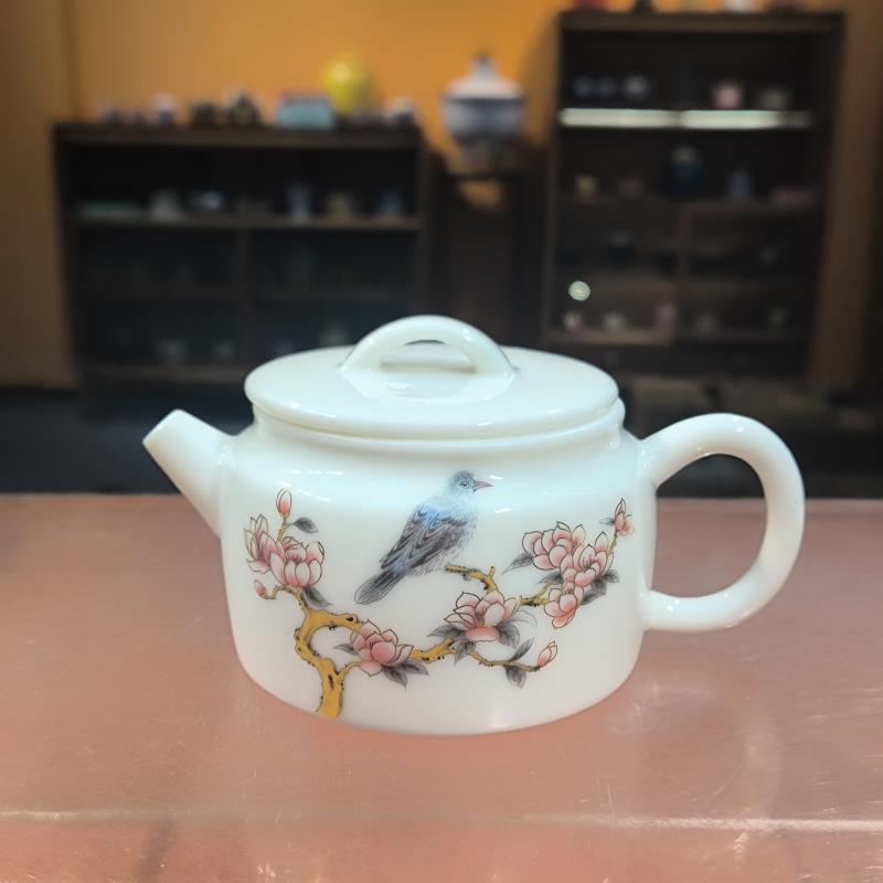 陶子茶具 羊脂玉瓷喜上眉梢汉瓦壶家用泡茶壶-2417